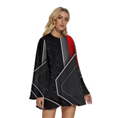 Round Neck Long Sleeve Bohemian Style Chiffon Mini Dress 