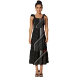 Gamer Tech Black Mesh Red Modern Shape Texture Geometric Pattern Tie-Strap Tiered Midi Chiffon Dress