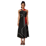 Gamer Tech Black Mesh Red Modern Shape Texture Geometric Pattern Sleeveless Cross Front Cocktail Midi Chiffon Dress
