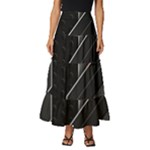 Gamer Tech Black Mesh Red Modern Shape Texture Geometric Pattern Tiered Ruffle Maxi Skirt