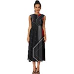 Gamer Tech Black Mesh Red Modern Shape Texture Geometric Pattern Sleeveless Round Neck Midi Dress