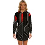 Gamer Tech Black Mesh Red Modern Shape Texture Geometric Pattern Womens Long Sleeve Shirt Dress