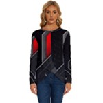 Gamer Tech Black Mesh Red Modern Shape Texture Geometric Pattern Long Sleeve Crew Neck Pullover Top