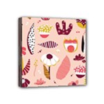 Scandinavian Flat Floral Background Coral Pink White Black Gold Pattern Mini Canvas 4  x 4  (Stretched)