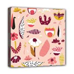 Scandinavian Flat Floral Background Coral Pink White Black Gold Pattern Mini Canvas 8  x 8  (Stretched)