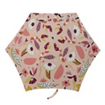 Scandinavian Flat Floral Background Coral Pink White Black Gold Pattern Mini Folding Umbrellas