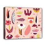Scandinavian Flat Floral Background Coral Pink White Black Gold Pattern Deluxe Canvas 20  x 16  (Stretched)