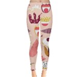 Scandinavian Flat Floral Background Coral Pink White Black Gold Pattern Everyday Leggings 