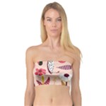 Scandinavian Flat Floral Background Coral Pink White Black Gold Pattern Bandeau Top