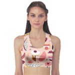 Scandinavian Flat Floral Background Coral Pink White Black Gold Pattern Fitness Sports Bra