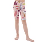 Scandinavian Flat Floral Background Coral Pink White Black Gold Pattern Kids  Mid Length Swim Shorts