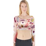 Scandinavian Flat Floral Background Coral Pink White Black Gold Pattern Long Sleeve Crop Top