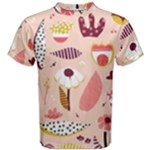 Scandinavian Flat Floral Background Coral Pink White Black Gold Pattern Men s Cotton T-Shirt