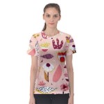 Scandinavian Flat Floral Background Coral Pink White Black Gold Pattern Women s Sport Mesh T-Shirt