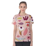 Scandinavian Flat Floral Background Coral Pink White Black Gold Pattern Women s Cotton T-Shirt