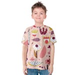 Scandinavian Flat Floral Background Coral Pink White Black Gold Pattern Kids  Cotton T-Shirt