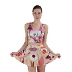 Scandinavian Flat Floral Background Coral Pink White Black Gold Pattern Mini Skirt