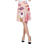 Scandinavian Flat Floral Background Coral Pink White Black Gold Pattern A-Line Skirt