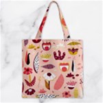 Scandinavian Flat Floral Background Coral Pink White Black Gold Pattern Zipper Grocery Tote Bag