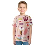 Scandinavian Flat Floral Background Coral Pink White Black Gold Pattern Kids  Sport Mesh T-Shirt
