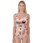 Scandinavian Flat Floral Background Coral Pink White Black Gold Pattern Camisole Leotard 