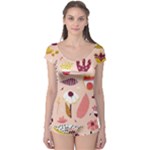 Scandinavian Flat Floral Background Coral Pink White Black Gold Pattern Boyleg Leotard 