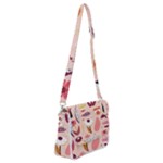 Scandinavian Flat Floral Background Coral Pink White Black Gold Pattern Shoulder Bag with Back Zipper