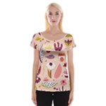 Scandinavian Flat Floral Background Coral Pink White Black Gold Pattern Cap Sleeve Top