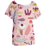 Scandinavian Flat Floral Background Coral Pink White Black Gold Pattern Women s Oversized T-Shirt