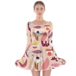 Scandinavian Flat Floral Background Coral Pink White Black Gold Pattern Long Sleeve Skater Dress