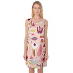 Scandinavian Flat Floral Background Coral Pink White Black Gold Pattern Sleeveless Satin Nightdress