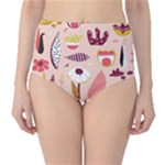 Scandinavian Flat Floral Background Coral Pink White Black Gold Pattern Classic High-Waist Bikini Bottoms