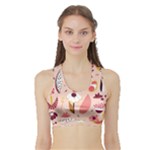 Scandinavian Flat Floral Background Coral Pink White Black Gold Pattern Sports Bra with Border