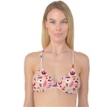 Scandinavian Flat Floral Background Coral Pink White Black Gold Pattern Reversible Tri Bikini Top