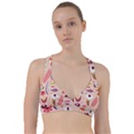Scandinavian Flat Floral Background Coral Pink White Black Gold Pattern Sweetheart Sports Bra
