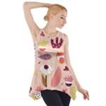 Scandinavian Flat Floral Background Coral Pink White Black Gold Pattern Side Drop Tank Tunic