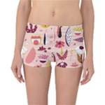 Scandinavian Flat Floral Background Coral Pink White Black Gold Pattern Reversible Boyleg Bikini Bottoms