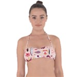 Scandinavian Flat Floral Background Coral Pink White Black Gold Pattern Tie Back Bikini Top