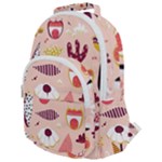 Scandinavian Flat Floral Background Coral Pink White Black Gold Pattern Rounded Multi Pocket Backpack