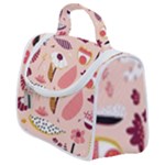 Scandinavian Flat Floral Background Coral Pink White Black Gold Pattern Satchel Handbag