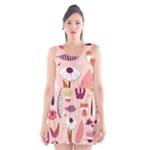 Scandinavian Flat Floral Background Coral Pink White Black Gold Pattern Scoop Neck Skater Dress
