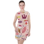 Scandinavian Flat Floral Background Coral Pink White Black Gold Pattern Drawstring Hooded Dress