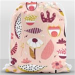 Scandinavian Flat Floral Background Coral Pink White Black Gold Pattern Drawstring Bag (Large)