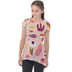 Scandinavian Flat Floral Background Coral Pink White Black Gold Pattern Cap Sleeve High Low Top