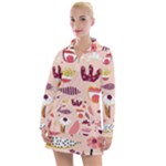 Scandinavian Flat Floral Background Coral Pink White Black Gold Pattern Women s Long Sleeve Casual Dress