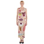 Scandinavian Flat Floral Background Coral Pink White Black Gold Pattern Fitted Maxi Dress