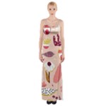Scandinavian Flat Floral Background Coral Pink White Black Gold Pattern Thigh Split Maxi Dress