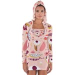 Scandinavian Flat Floral Background Coral Pink White Black Gold Pattern Long Sleeve Hooded T-shirt