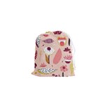 Scandinavian Flat Floral Background Coral Pink White Black Gold Pattern Drawstring Pouch (XS)