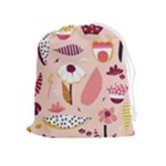 Scandinavian Flat Floral Background Coral Pink White Black Gold Pattern Drawstring Pouch (XL)